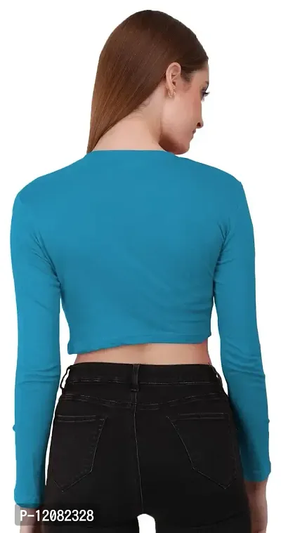 THE BLAZZE 1089 Women's Basic Sexy Solid Round Neck Slim Fit Full Sleeve Crop Top T-Shirt for Women-thumb5