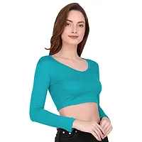 THE BLAZZE 1109 Sexy Women's Full Sleeve Tank Crop Tops Bustier Bra Vest Shorts Crop Top Bralette Blouse Top for Women (Medium, Turquoise Blue)-thumb2