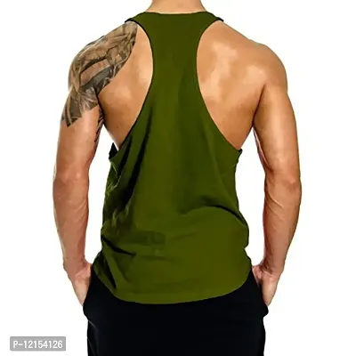 THE BLAZZE Men's Sleeveless T-Shirt Gym Tank Gym Tank Stringer Tank Tops Gym Vest Muscle Tee Gym Vest Vests Men Vest for Men T-Shirt for Men's (Medium(36-38), Sman Army Green)-thumb2