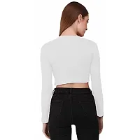 THE BLAZZE 1089 Women's Basic Sexy Solid Round Neck Slim Fit Full Sleeve Crop Top T-Shirt for Women (Small, White)-thumb4