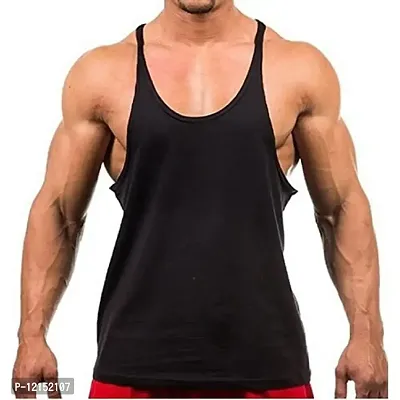 THE BLAZZE Men's Bodybuilding Gym Solid Color Tank Top Stringers (Medium, Black)