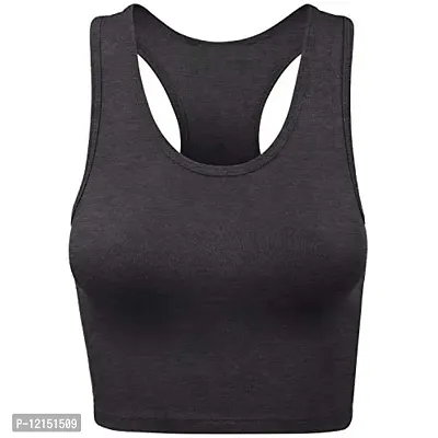 THE BLAZZE Women's Cotton Racerback Basic Crop Tank Tops (X-Large, Charcoal Melange White)-thumb2