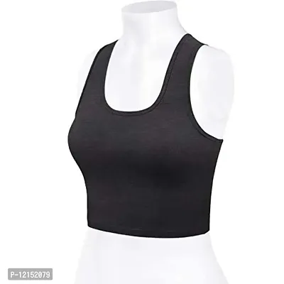 THE BLAZZE Women's Cotton Racerback Basic Crop Tank Tops (Medium, Charcoal Melange)-thumb4