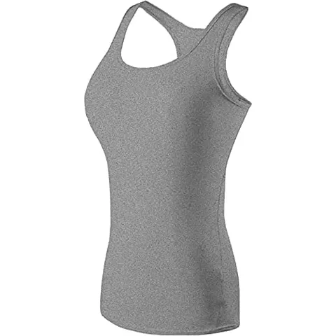 THE BLAZZE Women's Rib Racerback Tank Top (L, Grey)