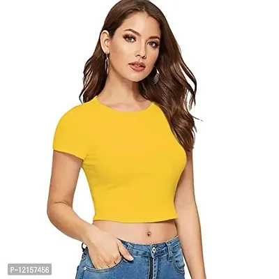 THE BLAZZE 1261 Women's Cotton Crop Top Shorts Set (XL, Yellow)-thumb2