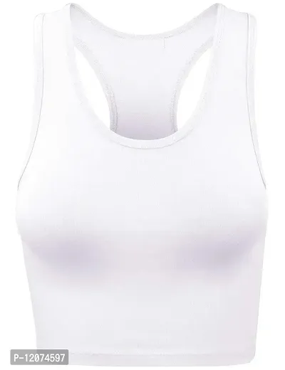 THE BLAZZE Women's Cotton Racerback Basic Crop Tank Tops (Medium, White)