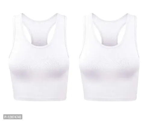 THE BLAZZE Women's Cotton Racerback Basic Crop Tank Tops (Small, White White)