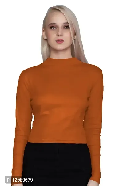 AD2CART A1756 Women's Basic Solid Turtle Neck Full Sleeves Stretchable Ribbed Crop Top for Women Stylish Western