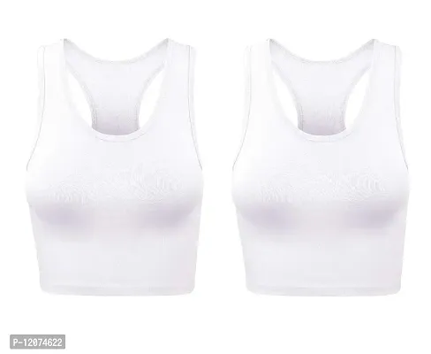 THE BLAZZE Women's Cotton Racerback Basic Crop Tank Tops (Medium, White White)-thumb0