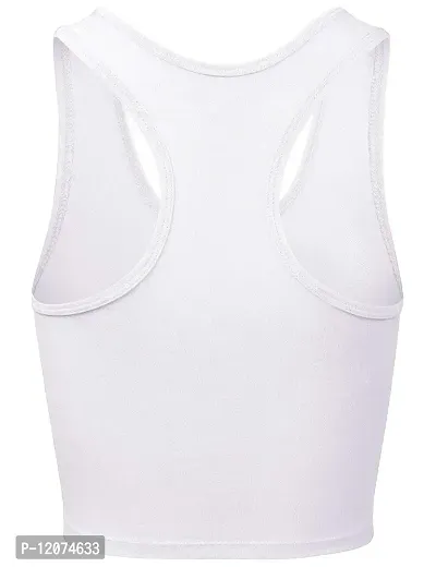 THE BLAZZE Women's Cotton Racerback Basic Crop Tank Tops (Small, White)-thumb3