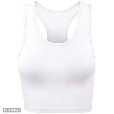 THE BLAZZE Women's Cotton Racerback Basic Crop Tank Tops (Large, White White)-thumb2