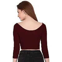 THE BLAZZE 1304 Sexy Women's Cotton Scoop Neck Full Sleeve Tank Crop Tops Bustier Bra Vest Crop Top Bralette Readymade Saree Blouse for Women's (X-Large, Maroon)-thumb1