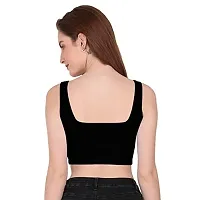 THE BLAZZE 1044 Women's Cotton Basics Sexy Solid Square Neck Slim Sleeveless Saree Readymade Saree Bra Blouse Crop Top T-Shirt for Women (Medium, Black)-thumb1