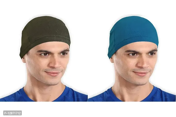 THE BLAZZE Cotton Helmet Cap (Army Green+Turquise Blue)