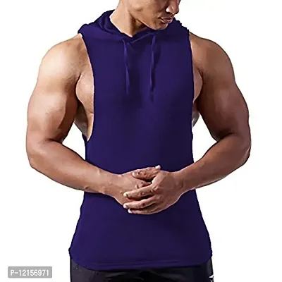 THE BLAZZE 0054 Men's Hooded Tank Tops Muscle Gym Bodybuilding Vest Fitness Workout Train Stringers (Medium, Royal Blue)