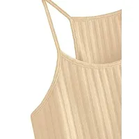 THE BLAZZE Women's Summer Basic Sexy Strappy Sleeveless Racerback Camisole Crop Top (Small, Black Light Apricot)-thumb3