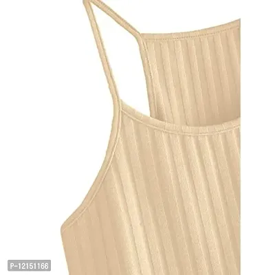 THE BLAZZE Women's Summer Basic Sexy Strappy Sleeveless Racerback Camisole Crop Top (Small, Black Light Apricot)-thumb4