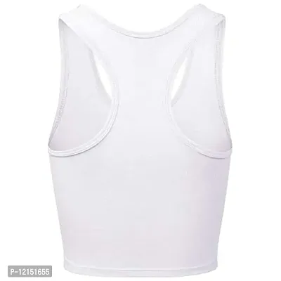 THE BLAZZE Women's Cotton Racerback Basic Crop Tank Tops (Small, White)-thumb3