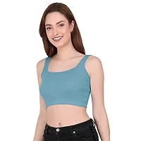 THE BLAZZE 1044 Women's Cotton Basics Sexy Solid Square Neck Slim Sleeveless Saree Readymade Saree Bra Blouse Crop Top T-Shirt for Women (X-Small, Royal Blue)-thumb2