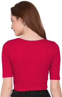 THE BLAZZE 1055 Women's Basic Sexy Solid Scoop Neck Slim Fit Short Sleeves Crop Tops (Small(30-32), L - Dark Pink)-thumb2