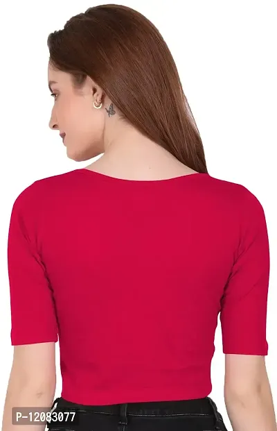 THE BLAZZE 1055 Women's Basic Sexy Solid Scoop Neck Slim Fit Short Sleeves Crop Tops (Small(30-32), L - Dark Pink)-thumb3