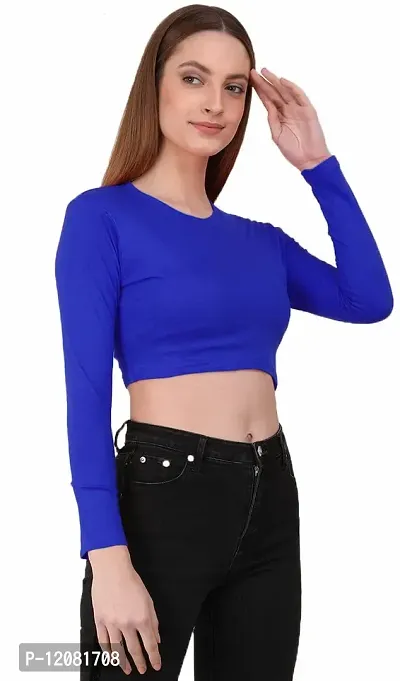 THE BLAZZE 1089 Women's Basic Sexy Solid Round Neck Slim Fit Full Sleeve Crop Top T-Shirt for Women's-thumb4