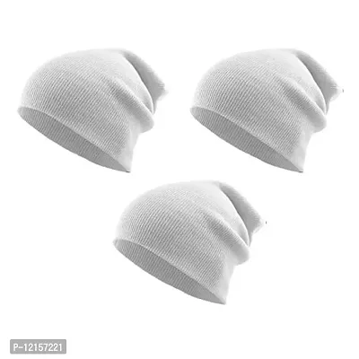 THE BLAZZE 2015 Winter Beanie Cap for Men and Women's (Free Size, White)-thumb0