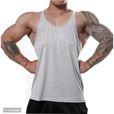 THE BLAZZE Men's Gym Stringer Tank Top Bodybuilding Athletic Workout Muscle Fitness Vest (XXL, Grey)