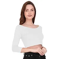 THE BLAZZE 1304 Sexy Women's Cotton Scoop Neck Full Sleeve Tank Crop Tops Bustier Bra Vest Crop Top Bralette Readymade Saree Blouse for Women's (Large, White)-thumb3