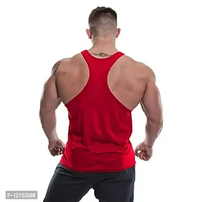 THE BLAZZE Men's Bodybuilding Gym Solid Color Tank Top Stringers (S, Red)-thumb2