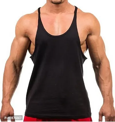 THE BLAZZE Men's Bodybuilding Gym Solid Color Tank Top Stringers (Large, Black)-thumb0