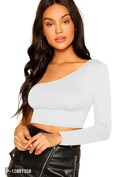 THE BLAZZE 1501 Crop Top for Women (Large, White)-thumb2