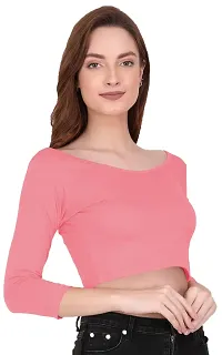 THE BLAZZE 1304 Sexy Women's Cotton Scoop Neck Full Sleeve Tank Crop Tops Bustier Bra Vest Crop Top Bralette Readymade Saree Blouse for Women's (X-Large, Light Pink)-thumb3