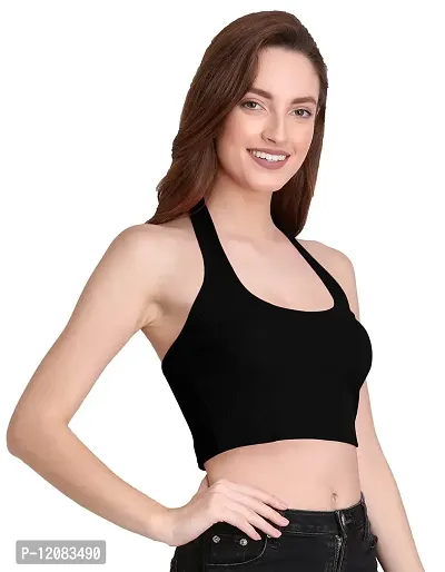 THE BLAZZE 1294 Halter Neck Crop Top for Women (Large, Black)