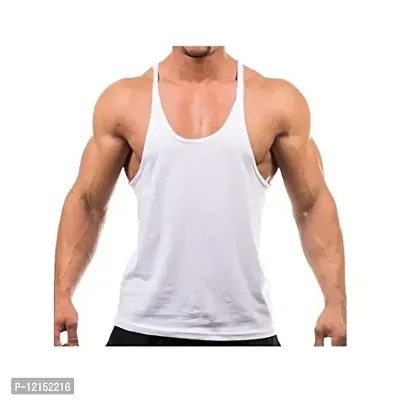 THE BLAZZE Men's Bodybuilding Gym Solid Color Tank Top Stringers (X-Large, White)-thumb0