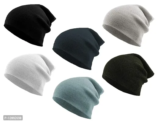 THE BLAZZE 2015 Winter Beanie Cap for Men and Women Pack Of 6 (Pack Of 6, Black,Navy,Darkgrey,White,Blue,Grey)