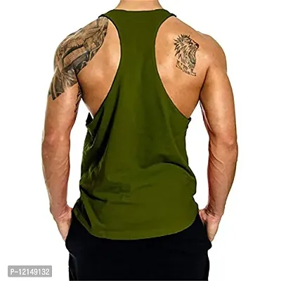 THE BLAZZE Men's Bodybuilding Gym Solid Color Tank Top Stringers (L, Army Green Beast)-thumb3