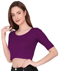 THE BLAZZE 1055 Women's Basic Sexy Solid Scoop Neck Slim Fit Short Sleeves Crop Tops-thumb2