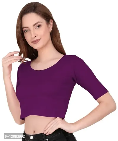 THE BLAZZE 1055 Women's Basic Sexy Solid Scoop Neck Slim Fit Short Sleeves Crop Tops-thumb3