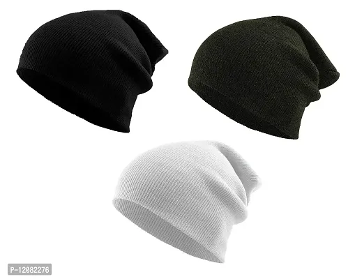 THE BLAZZE 2015 Winter Beanie Cap for Men and Women Pack Of 3 (Pack Of 3, Black,DarkGrey,White)