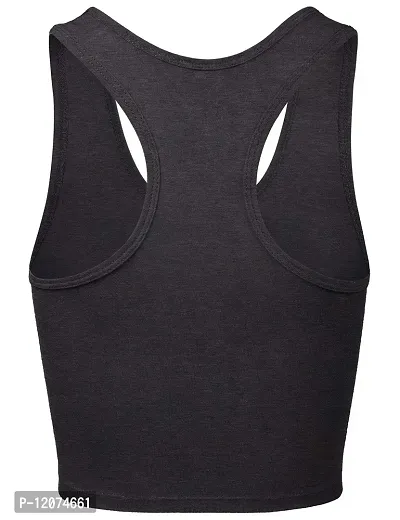 THE BLAZZE Women's Cotton Racerback Basic Crop Tank Tops (X-Large, Charcoal Melange Charcoal Melange)-thumb4