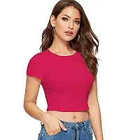 THE BLAZZE 1261 Women's Cotton Crop Top Shorts Set (XL, Dark Pink)-thumb1