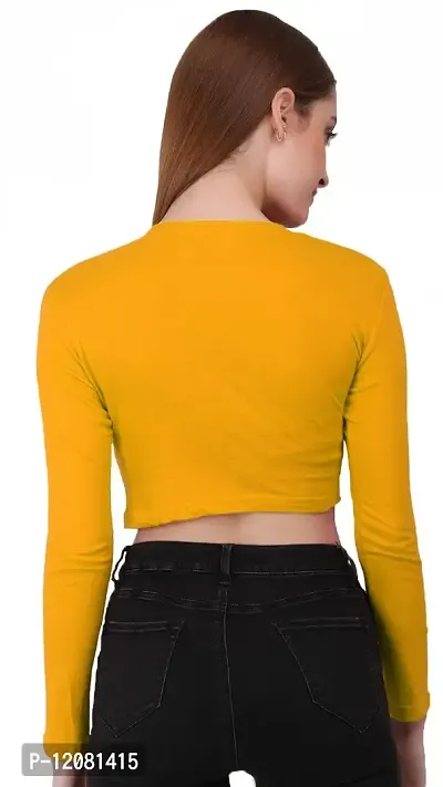 THE BLAZZE 1089 Women's Basic Sexy Solid Round Neck Slim Fit Full Sleeve Crop Top T-Shirt for Women's-thumb5