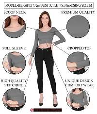 THE BLAZZE 1059 Women's Basic Sexy Solid Scoop Neck Slim Fit Full Sleeve Crop Top T-Shirt for Women (XS, A - Black)-thumb4