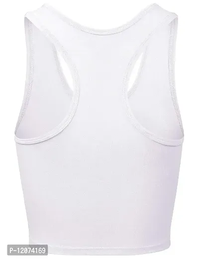 THE BLAZZE Women's Cotton Racerback Basic Crop Tank Tops (Large, White)-thumb3