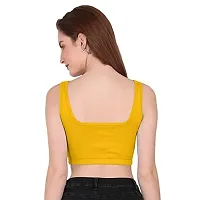 THE BLAZZE 1044 Women's Cotton Basics Sexy Solid Square Neck Slim Sleeveless Saree Readymade Saree Bra Blouse Crop Top T-Shirt for Women (X-Small, Yellow Melange)-thumb1