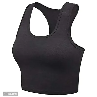 THE BLAZZE Women's Cotton Racerback Basic Crop Tank Tops (X-Large, Charcoal Melange Charcoal Melange)-thumb3