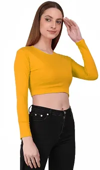 THE BLAZZE 1089 Women's Basic Sexy Solid Round Neck Slim Fit Full Sleeve Crop Top T-Shirt for Women's-thumb3