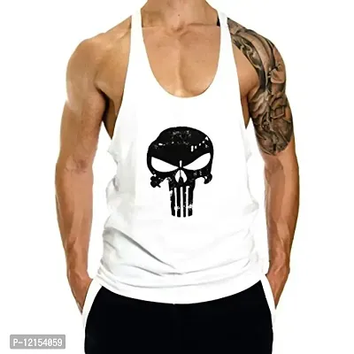 THE BLAZZE Men's Sleeveless T-Shirt Gym Tank Gym Tank Stringer Tank Tops Gym Vest Muscle Tee Gym Vest Vests Men Vest for Men T-Shirt for Men's (XX-Large(42?-44""), D - Skull White)