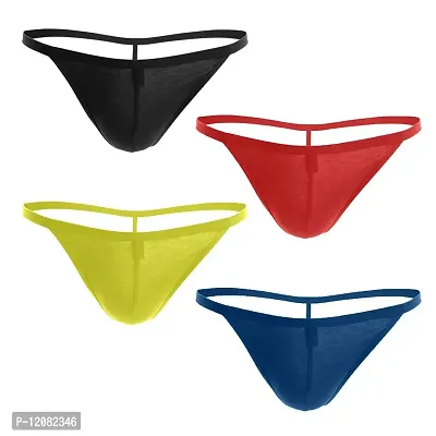 THE BLAZZE 0012 Men's G-String Thong Thongs Sexy Low Mid High Thongs Sexy Underwear Thongs for Men (Pack of 4) (M, Dark Assorted)-thumb0